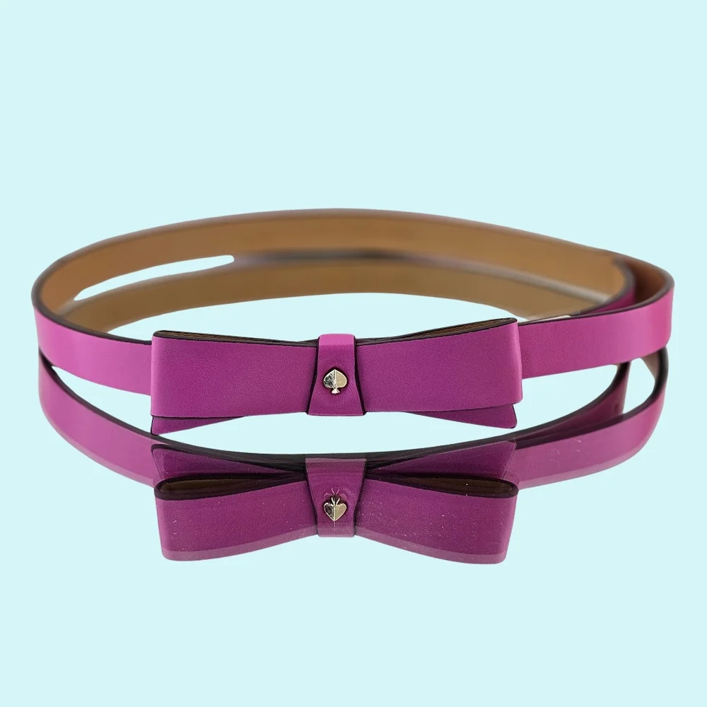 Kate Spade Belt Rhododendron Grove Pale Gold Bow with Spade Barbiecore Gift Logo